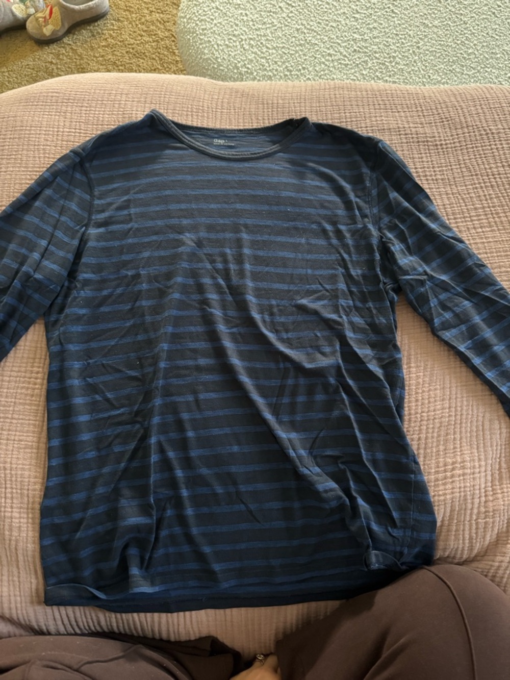Gap Men's Navy and Black Striped Long-Sleeve Shirt
